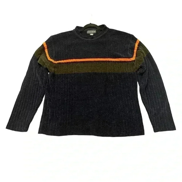 Croft & Barrow Crew Sweater Chenille Blue Brown Orange Striped Men’s Size XLT - Picture 1 of 6